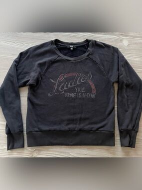 PAIGE Black Graphic Crewneck Sweatshirt with Subtle Red Accent